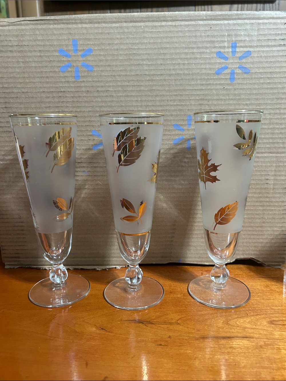 Vintage Libby MCM frosted gold leaf PILSNER BEER glasses 3